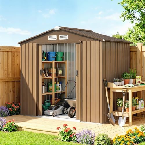 Outsunny 7' x 4' Outdoor Storage Shed Garden Tool Metal Shed Yellow by Outsunny