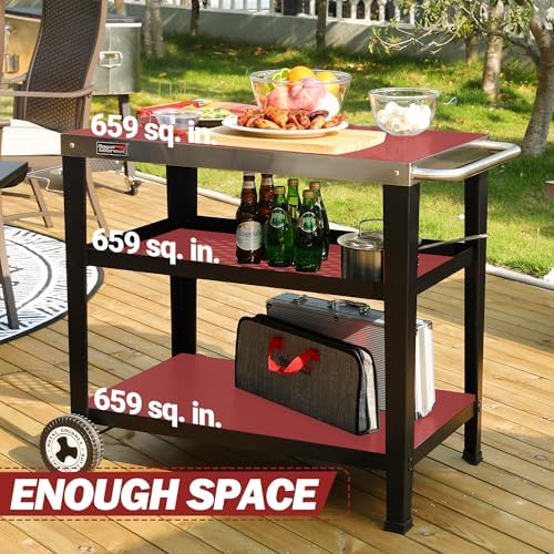 Royal Gourmet PC3404S Movable 3-Shelf Grill Table, Stainless Steel Tabletop - Image 4