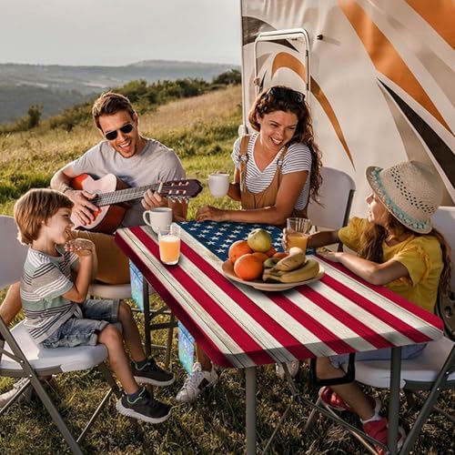 American Flag Picnic Table Cover with Bench Covers, Waterproof Windproof Oilproof, Camping Essentials, Fitted Tablecloth Cover with Elastic Edge, for Indoor & Outdoor, Garden, 3 Pieces Set, 30x96 Inch - Image 3