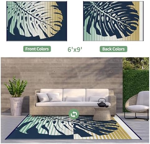 GENIMO Outdoor Rug, Waterproof Plastic Rugs for Patio, 6'x9' Yellow Blue - Image 2
