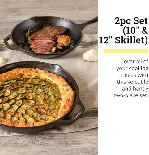 Lodge Chef Collection Cast Iron Skillet Set, 10 Inch and 12 Inch - Image 2