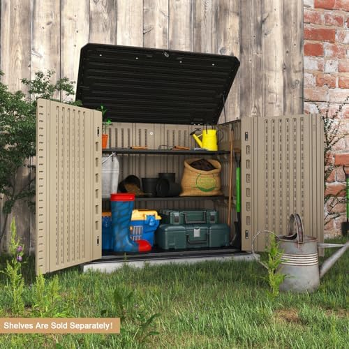 KINYING Outdoor Storage Shed - Horizontal Storage Cabinet Waterproof for Garden, Patio, Backyard, Storage Box for Easy Storage of Garbage Cans, Tools, Lawn Mower, 35 Cubic Feet,Dark Brown - Image 2