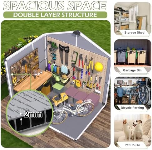 8 x 6 FT Plastic Outdoor Storage Shed with Floor, Resin Garden Shed - Image 3