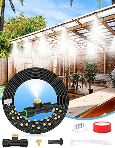 Misters for Outside Patio 89FT(27.3M)+34 Brass Mist Nozzles+a Brass Adapter(3/4") Detachable Outdoor misting Cooling System for Garden, Waterpark, Greenhouse, Backyard by Lekit