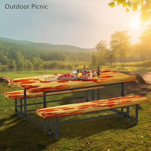 CAPSCEOLL Picnic Table Cover with Bench Covers 6ft - Burnt Orange Leaves - Image 6