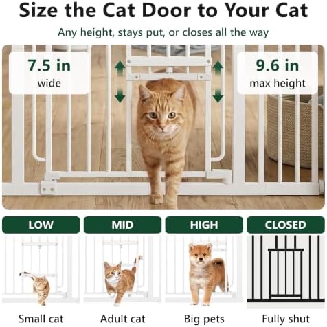 Extra Wide Dog Gate with Adjustable Cat Door, 29.5-48 in,White - Image 3
