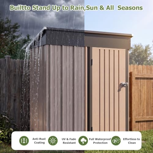 Aoxun 5x3 FT Outdoor Storage Shed with Sloping Roof, Brown - Image 5
