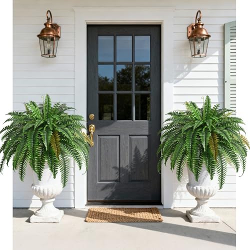 4PCS 45in Fake Ferns- Outdoor Faux Plants, Large UV Resistant Artificial Ferns for Outdoors, Weatherproof Faux Boston Fern Realistic Fake Artificial Plant for Porch Home Garden Patio Hanging Decor - Image 2