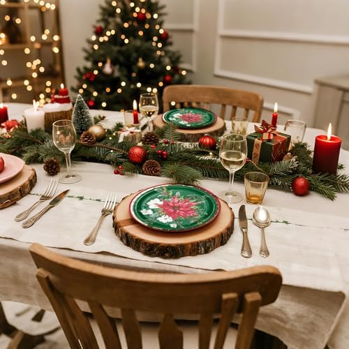 WRAPAHOLIC 25Pcs Christmas Paper Plates - 9 Inch Gold Foil Poinsettia Flower Disposable Plates Decorative Dinner Plates for Christmas Party Tableware Supplies Table Decor - Image 4