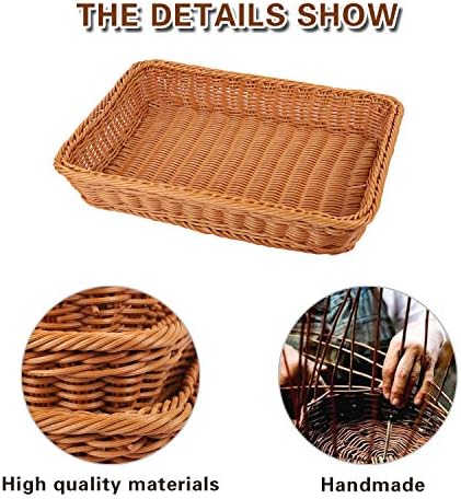 KEILEOHO 3 Packs 16 Inch Poly Wicker Bread Baskets, Handmade Woven Pantry Organizer, Tabletop Food Serving Baskets for Fruits, Vegetables and Snacks, Restaurant, Hotel Serving, Brown - Image 6