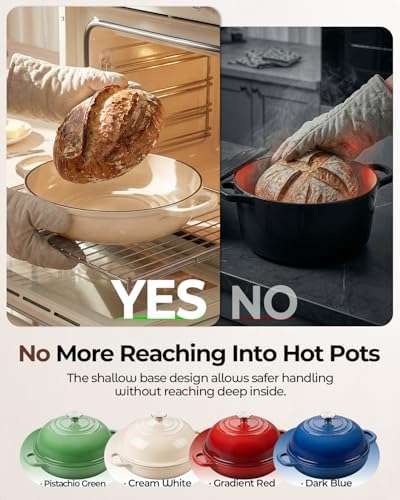 9.5-Inch Enameled Cast Iron Sourdough Bread Oven, Dome Lid, White - Image 6