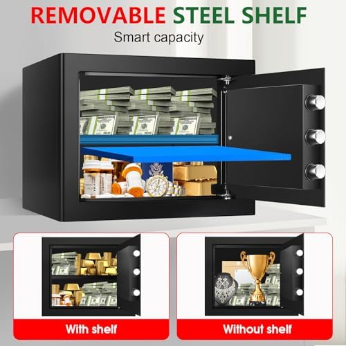 1.8 Cubic Feet Small Fire Safe Box for Home, Fireproof Lock Box, Security Money Safe with Digital Keypad, Spare Keys and Removable Shelf, Personal Home Safes for Money, Jewelry, ID Documents - Image 4