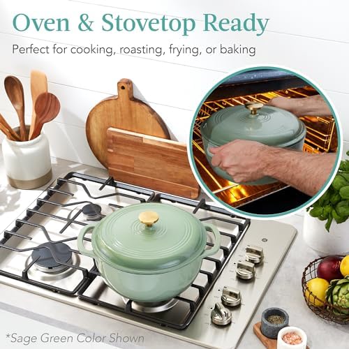 Best Choice Products 7.5 Quart Enamel Cast-Iron Round Dutch Oven, Family Style Heavy-Duty Pre-Seasoned Cookware for Home, Kitchen, Dining Room, Oven Safe w/Lid, Dual Handles - Mushroom Beige - Image 3