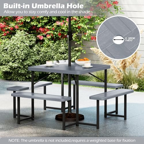 Tangkula 8 Person Square Picnic Table with 4 Built-in Benches - Image 4