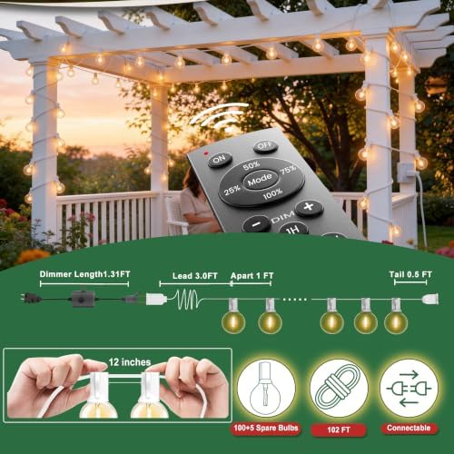Outdoor-String-Lights with Remote 102FT Waterproof lights for Outside Patio - Image 5