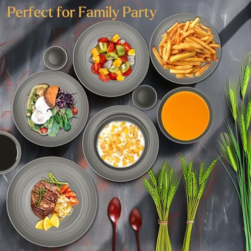 Wrova Wheat straw plates and bowls sets of 16 - Unbreakable wheat straw dinnerware sets for party - Alternative plastic dinnerware set for camping,party and R.V. Grey - Image 7