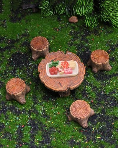 Miniature Garden Furniture Resin Table Chairs Figurines, Fairy Garden Accessories Furniture Outdoor Stumps Ornaments Kit, Micro Landscape Garden Ornament for Outdoor Indoor Landscape Decor - Image 4