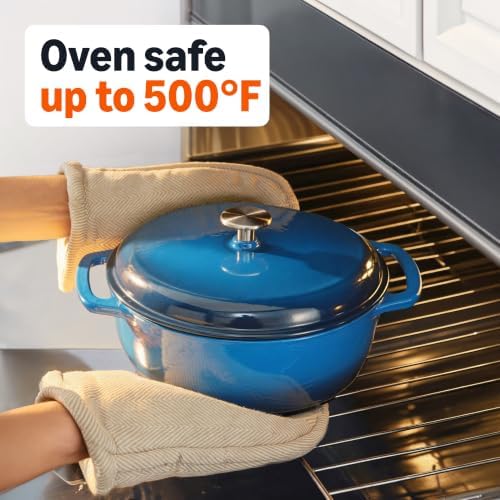 Amazon Basics Enameled Cast Iron Dutch Oven Pot With Lid, 7.3-Quart, Round, Dual Handles, Heavy-Duty, Oven Safe for Stews, Roasting & Baking, Blue - Image 3