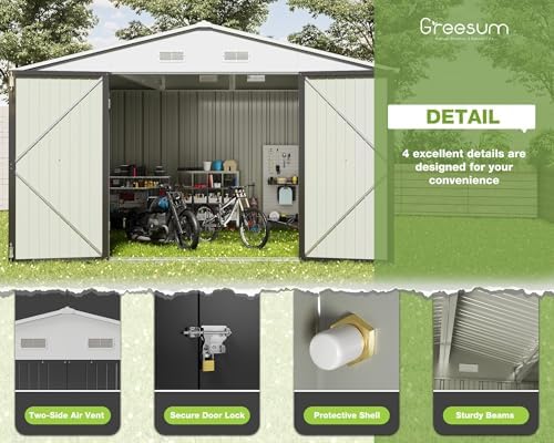 Greesum 10x10FT Outdoor Storage Shed Utility Tool Shed, Gray - Image 5