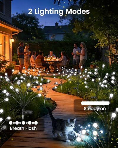 OZS 10 Pack 80 LED Solar Garden Lights, Solar Firefly Lights Outdoor - Image 2