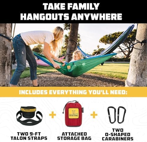 Wise Owl Outfitters Kids Hammock - Small Camping Hammock, Kids Camping Gear w/Tree Straps and Carabiners for Indoor/Outdoor Use - Kid Size Green & Blue - Image 2