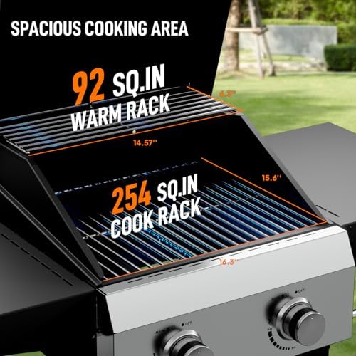 ROVSUN 2 Burner Propane Gas Grill with Foldable Side Shelves, 24000BTU BBQ Grills with Enameled Cast Iron Grates, Cabinet & Poratable Rolling Wheels for Outdoor Garden Patio Backyard Barbecue Cooking - Image 3