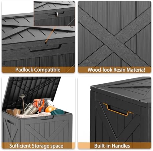 31 Gallon Outdoor Storage Box, Large Resin Deck Box for Patio Cushions, Garden Tools, Pool Accessories, Waterproof and Lockable Design, Storage Bench for Backyard & Deck(Black) - Image 5