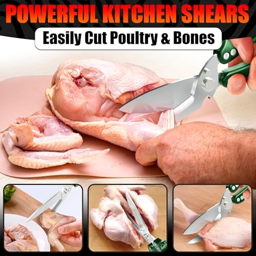 Kitchen Shears Heavy Duty, Safety Lock, Stainless Steel (Green) - Image 5