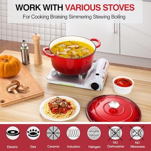P&P CHEF 6QT Enameled Dutch Oven, Dutch Oven Pot for Bread Baking, Red - Image 4