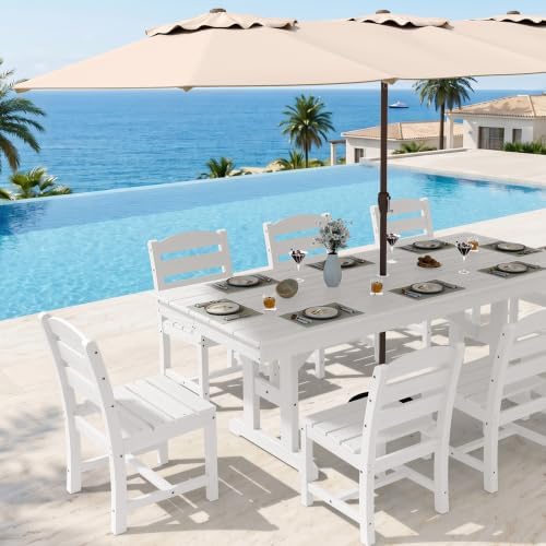 KINGYES Outdoor Armless Dining Chairs Set of 4,HDPE Patio Chairs,White - Image 5