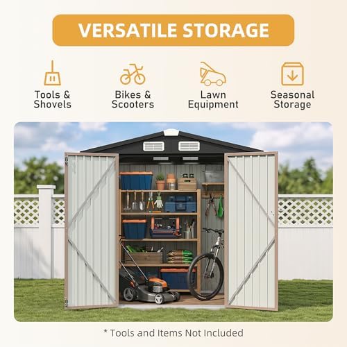 Aoxun 6'x4' Outdoor Shed with 2 Pack Motion Sensor Light, Brown - Image 6