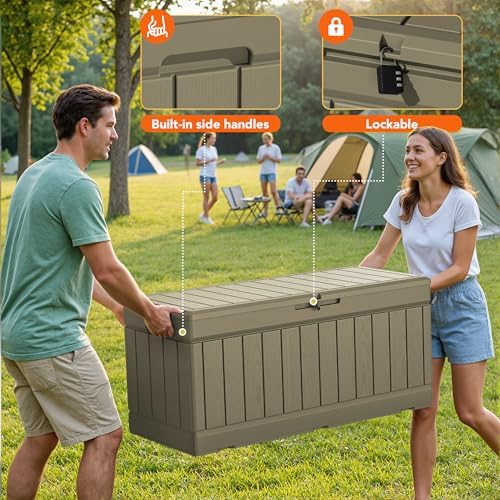78 Gallon Deck Box Outdoor Indoor Waterproof Storage, Box Coffee - Image 3