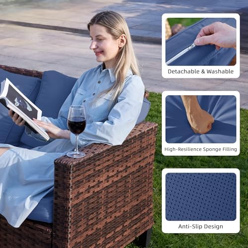 UDPATIO Patio Furniture Set, 5 Pieces Outdoor Wicker Furniture Set with Swivel Rocking Chairs Storage Table and Waterproof Covers for Backyard, Deck, Porch, Navy - Image 6