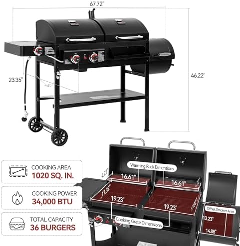 ZH3005Y 2-Burner Gas and Charcoal Grill Combo Black - Image 2