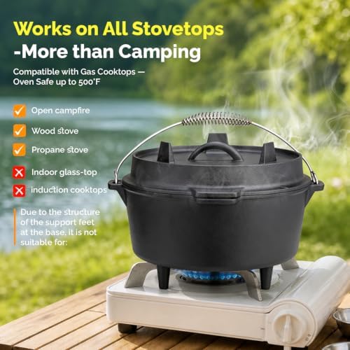 ROVSUN 3.7 QT Cast Iron Dutch Oven with Lid, Pre-Seasoned Camping Pot for Campfire Grill & Oven, 2-in-1 Skillet Lid + Lid Lifter Hook, Outdoor Cast Iron Camping Cookware for 2-4 People - Image 5