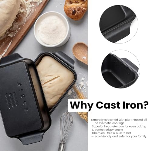Cast Iron Dutch Oven for Sourdough Bread baking, 9×5 Loaf Pan with Lid, Bread Pans for Homemade Bread, 2 in 1 Dutch Oven Pot with Lid, Pre-Seasoned (4.5 QT) - Image 4