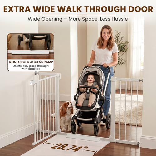 Mumeasy 36-58" Extra Wide Baby Gate for Stairs, 30" Tall Walk Through Dog Gate for Doorways & Hallways, Auto Close Pressure Mounted Safety Gate for Toddlers & Pets, Dual Swing Child Gate Indoor, White - Image 3