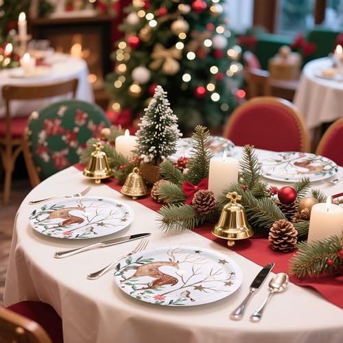 WRAPAHOLIC 25Pcs Christmas Paper Plates - 9 Inch Gold Foil Forest Reindeer Disposable Plates Decorative Dinner Plates for Christmas Party Tableware Supplies Table Decor - Image 4