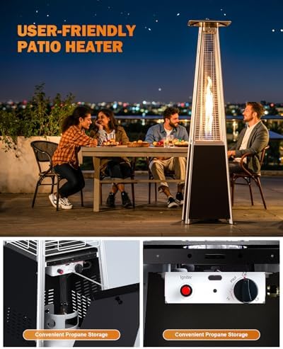 Pyramid Patio Heater for Outdoor Use, 48000 BTU Fast Heating Propane with Wheels & Weatherproof Cover, Triple Protection System Outdoor Heaters for Patio, Yard, Pool, Garden (2 Black Heater) - Image 6