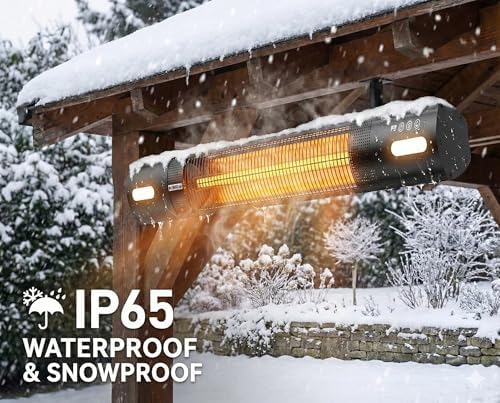 Electric Patio Heater with LED Light, 1500W Infrared Outdoor Heater, Wall & Ceiling Mounted, 3 Heat Levels, Remote Control, 24H Timer, IP65 Waterproof Garage Heater for Patio, Porch & Indoor Use - Image 3