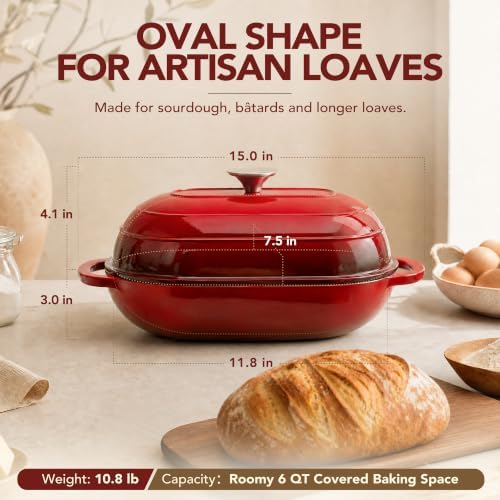 MICHELANGELO Enameled Cast Iron Bread Oven, Oval Sourdough Dutch Oven & Lid - Image 6