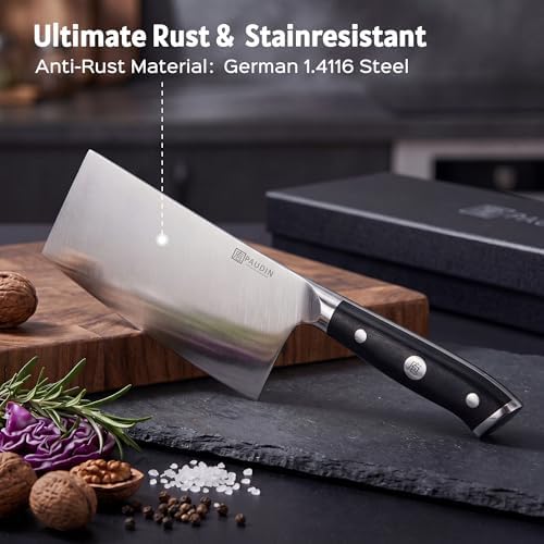 PAUDIN Cleaver Knife 7 Inch, Razor Sharp Chinese Chef Knife Dishwasher Safe, German High Carbon Steel Vegetable Cleaver with G10 Handle, Meat Slicing Slicer, Daily Meal Prep for Home and Restaurant - Image 5