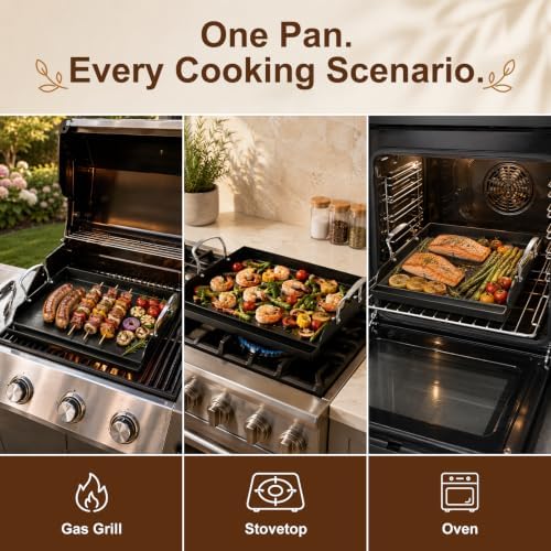 QuliMetal 17" x 13" Nonstick Coated Cast Iron Grill Griddle - Image 6