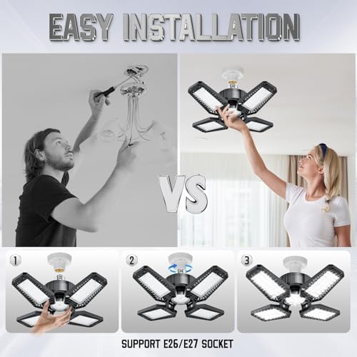 Garage Lights 1 Pack 120W, 12000LM LED Garage Lights with 4+1 Deformable Panels 6500K Screw in LED Shop Lighting for Workshop, Basement Support E26/E27 - Image 2