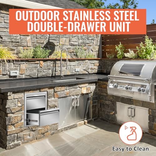 Outdoor Kitchen Drawers Double BBQ Drawers Stainless Steel Built-in Drawer 14" W x 15" H x 23" D for Outdoor Kitchen Island Patio Grill Station - Image 4