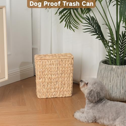 iEGrow Wicker Trash Can, Bathroom Trash Can with Lid, 3 Gallon Natural Water Hyacinth Waste Basket with Removable Liner, for Bedroom, Living Room, Toilet, Under Sink - Image 5