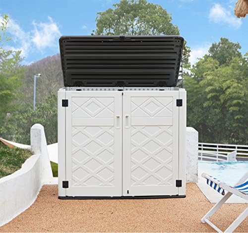 Mrosaa Resin Outdoor Storage Shed, 38 cu.ft Outdoor Storage Box Waterproof for Garden Tools, Patio Furniture, Trash Cans, Garage Storage, Customized Shelves & Lockable (Off White) - Image 4