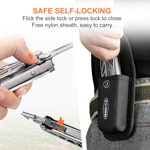 PERWIN Multitool, 17-in-1 Stainless Steel Multi Tool Pliers with Self-Locking, Pocket Knife, Nylon Sheath, Professional (EDC) Multi-Tool for Survival, Camping and Hunting, Hiking, Gifts for Men - Image 3