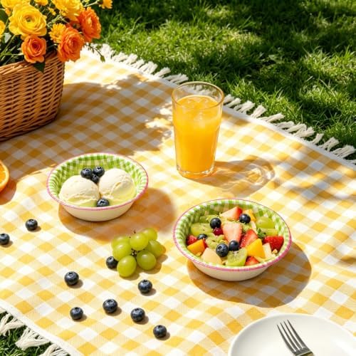 Paper Bowls 8 oz, Disposable Small Paper Bowls, Soak Proof, Cut Proof, Microwave Safe, Heavy Duty Green Gingham Small Disposable Bowls for Desserts, Snacks, Ice Creams, Party Supplies - Image 5