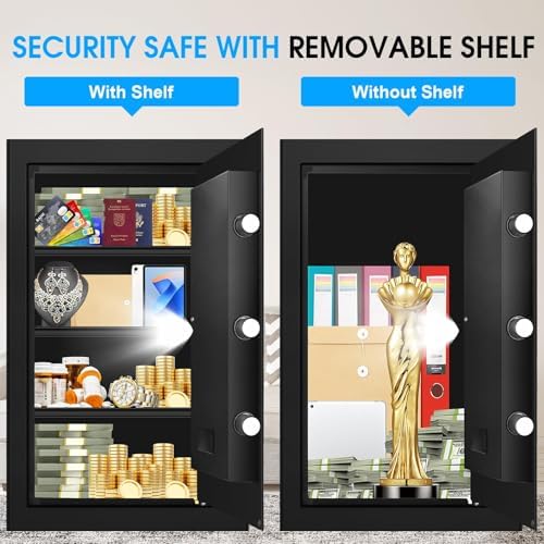 5.2 Cuft Large Home Safes Fire Waterproof, Fireproof Safe Box for Home with Programmable Keypad, Spare Keys and 3 Removable Shelves, Anti-Theft Security Fireproof Document Safe for Money Valuables - Image 3